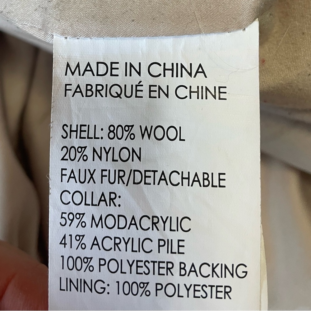 Club Monaco Light Oatmeal Lenoria Wool Coat with Detachable Fur Hood Size Small - Picture 4 of 7
